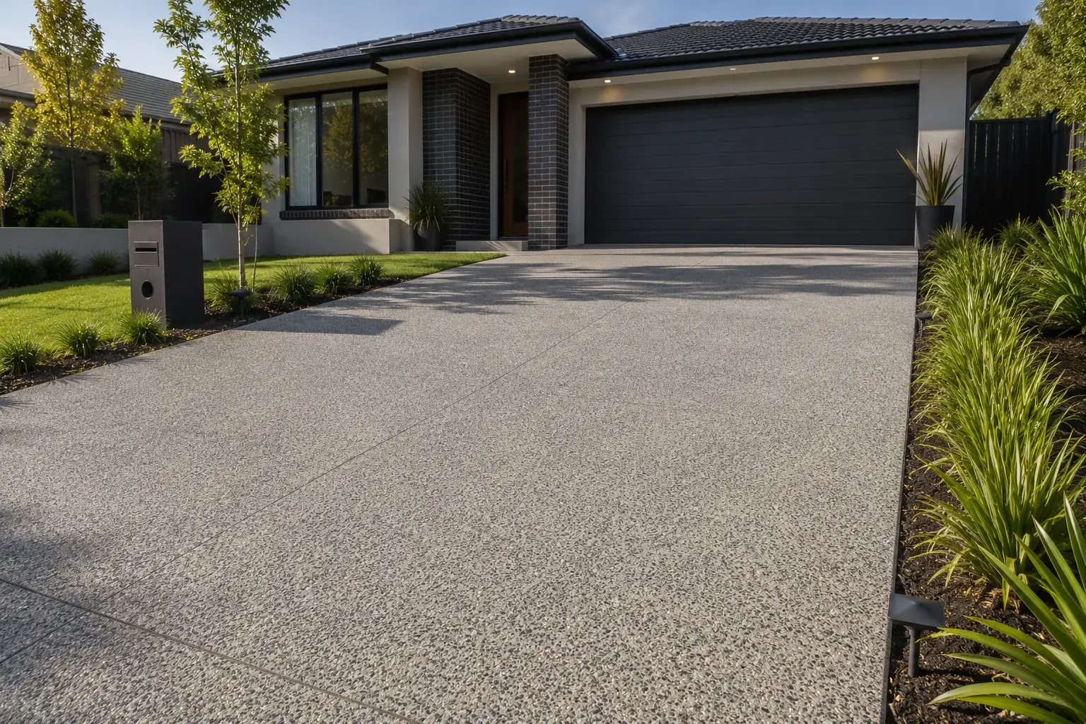 Newly poured concrete driveway with a clean, even finish