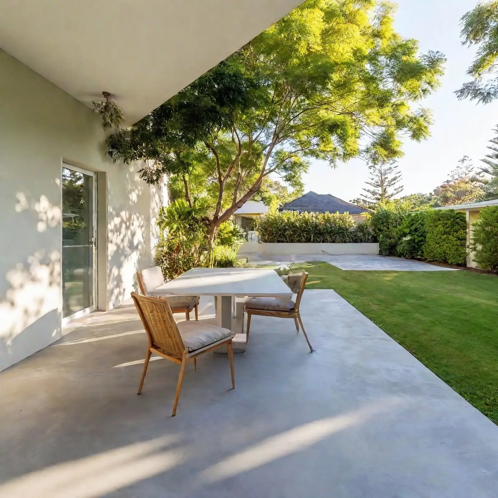 Concrete patio outdoor entertaining area