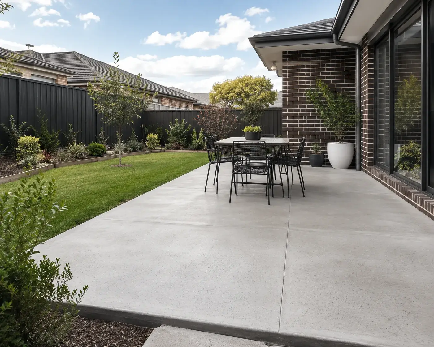 Finished concrete patio with a textured surface